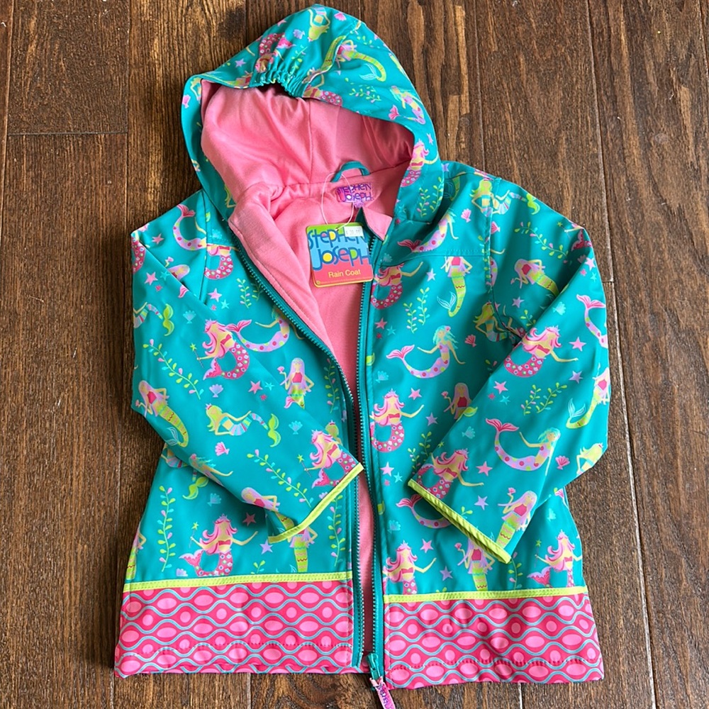 NWT, kids Stephen Joseph mermaid rain coat 5/6